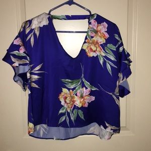 Blue silk flutter sleeve top